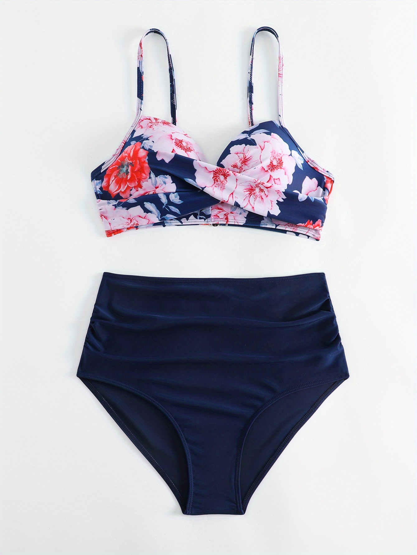 Floral Print Twist Spaghetti Straps Bikini High Waist Ruched Temu United Kingdom