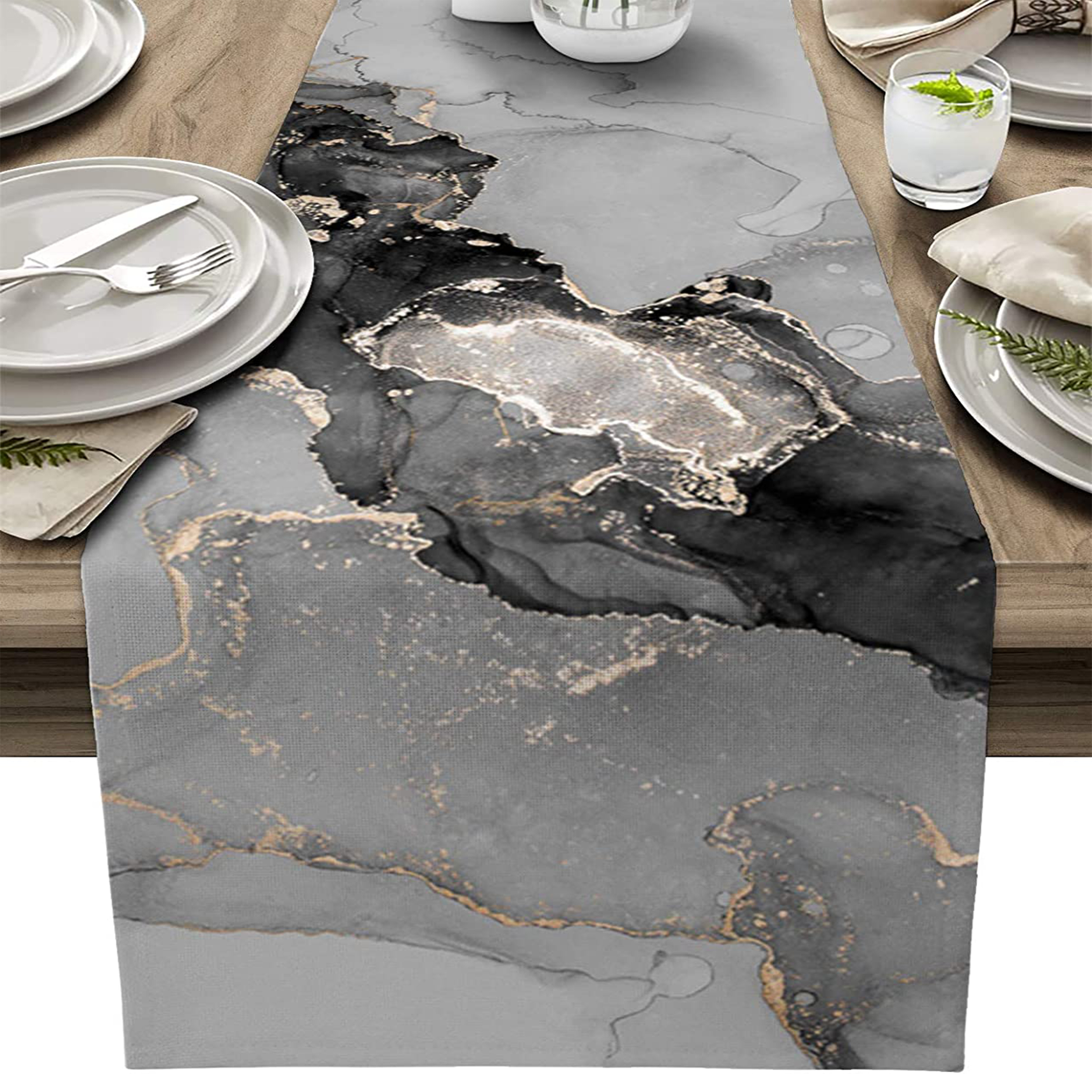 Image of 1pc Linen Table Runner: Add A Touch Of Retro Teal Art To !