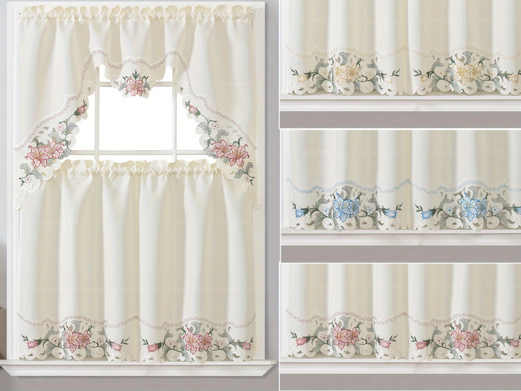 3 piece polyester   embroidered window curtains   home decoration in bedroom living room   details 0