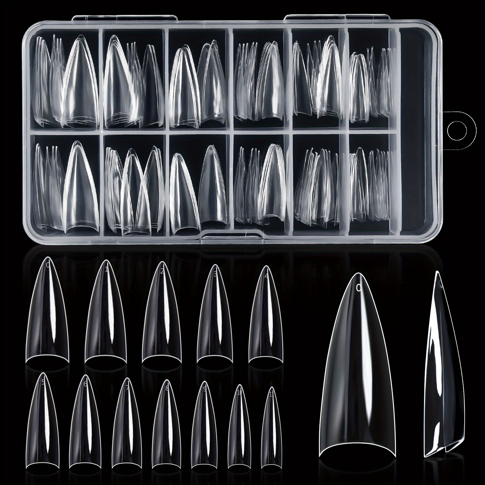 Image of 120pcs Half Cover Soft Gel Stiletto Nail Tips, Pre-numbered Sharp Pointed Almond Acrylic Extension Nail Tips With Box