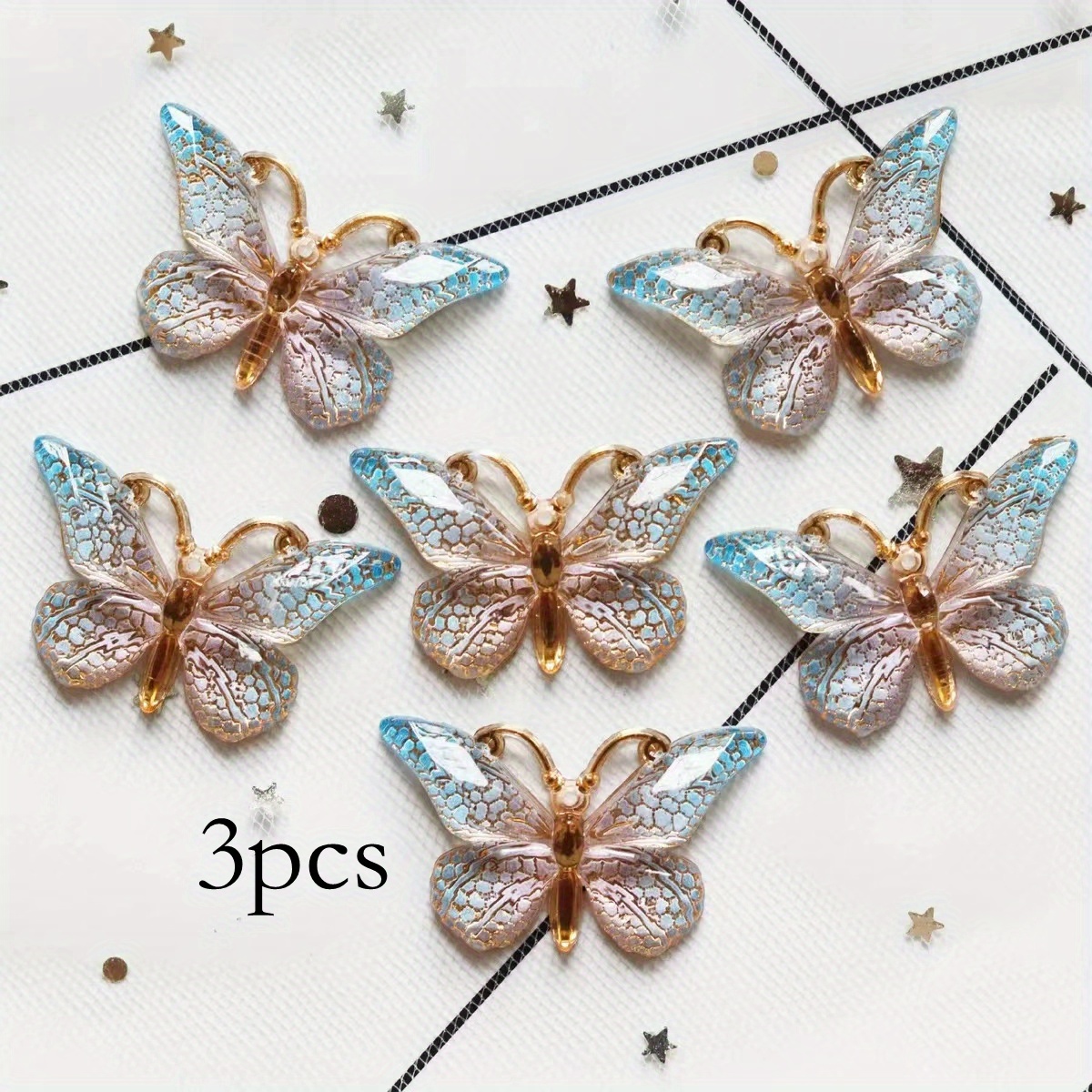 3pcs Butterfly Hair Clip Gradient Crackle Flaw Print Headwear