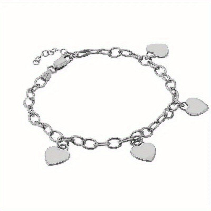 9ct White Gold 4 Heart Charm Bracelet