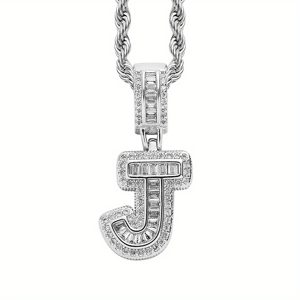 Zircon Initial Necklace For Men Rock Candy Letter Pendant Necklace  Stainless Steel Cuban Chain Hip Hop Couple Alphabet Jewelry