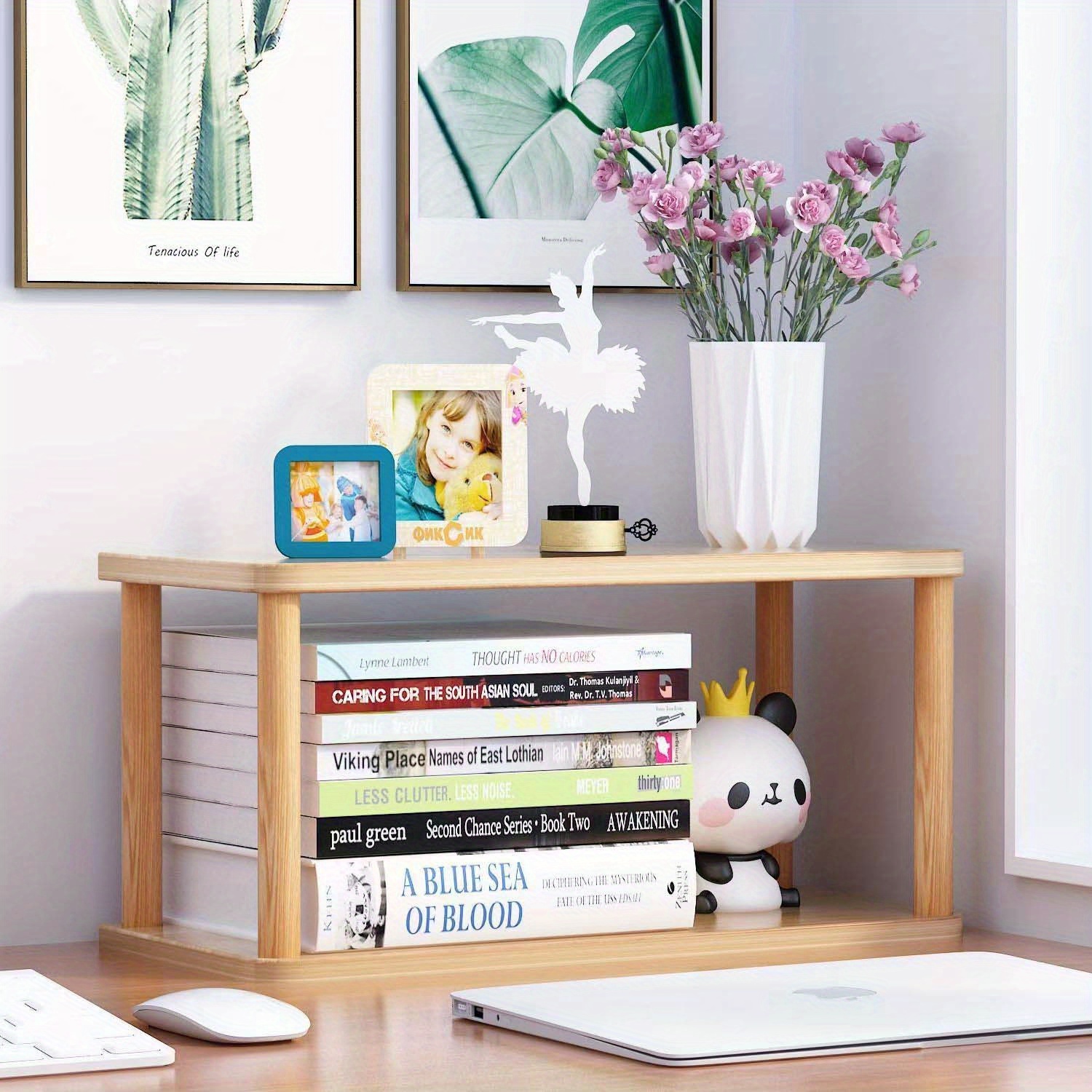 Stylish 2 tier Wooden Desktop Storage Shelf For Home Office - Temu