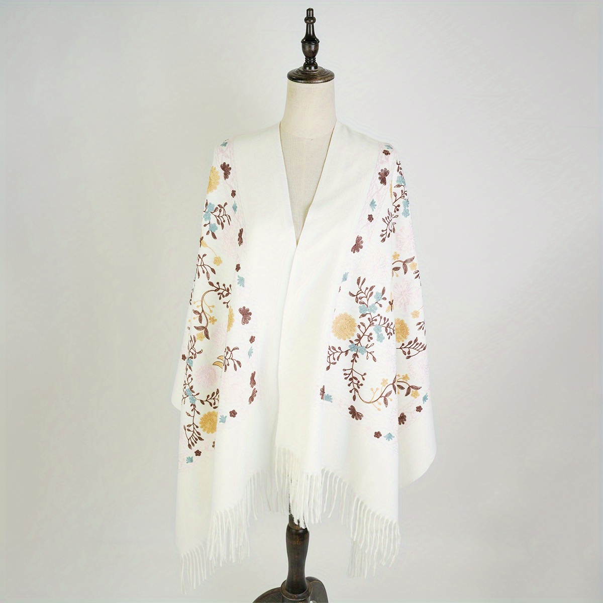 Cashmere Embroided Scarf Long Warm Tassel Shawl