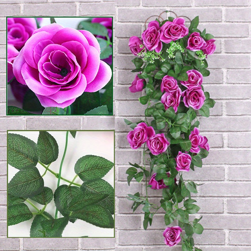 Artificial Rose Vine Flowers Hanging Floral Garland with Green