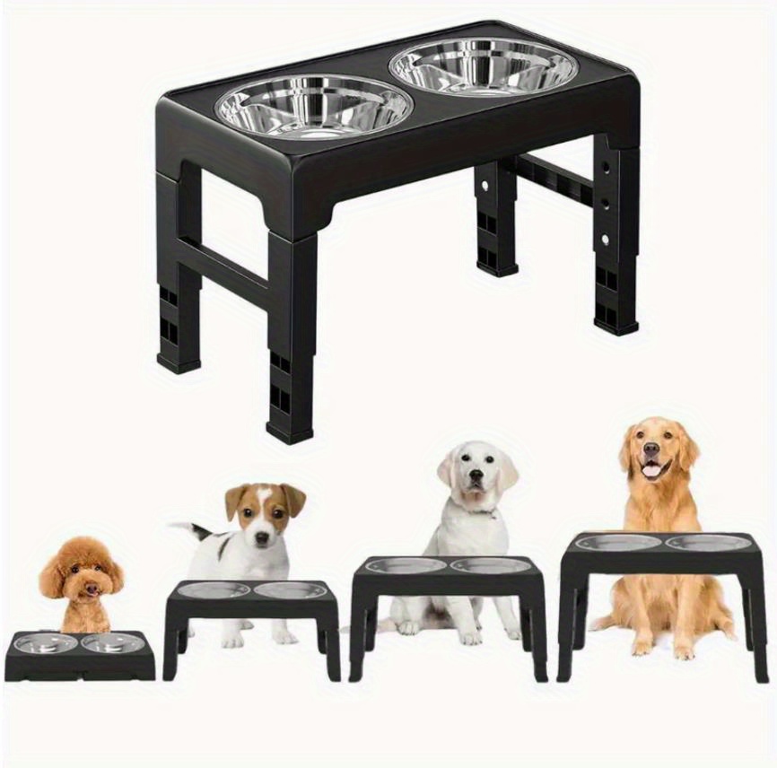 HTB Elevated Dog Bowls,Adjustable Dog Bowl Stand Adjusts to 2