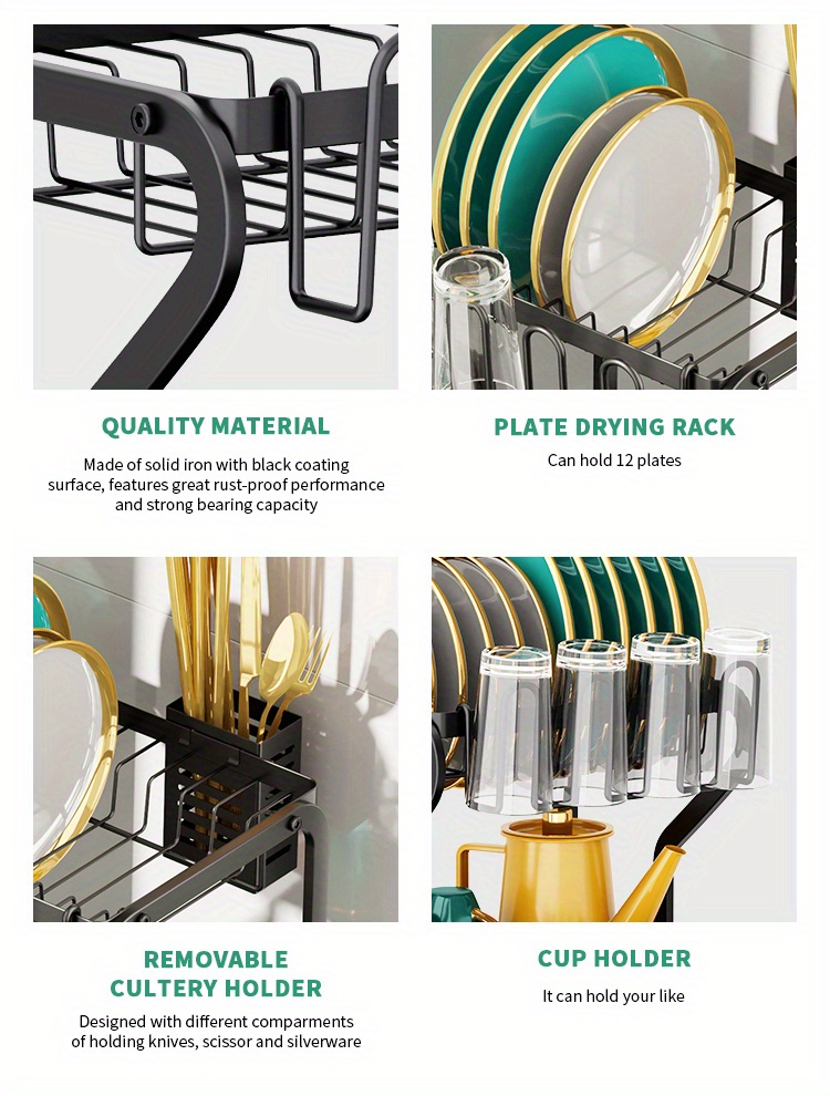 2 tier Dish Rack Drainboard Black Dish Drying Rack Utensil Temu New