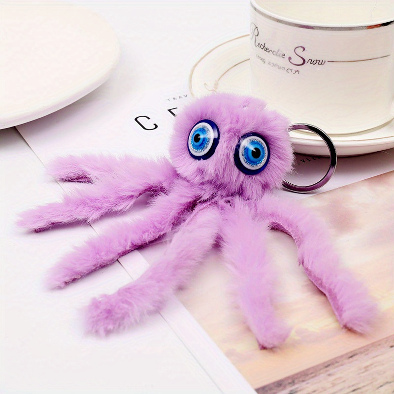 1pc Cute Octopus Pom Pom Keychain, Plush Sea Animal Doll Bag