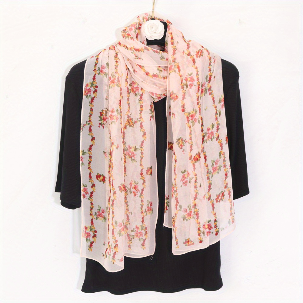 Vintage Floral Pattern Yarn Scarf Lightweight Breathable Shawl