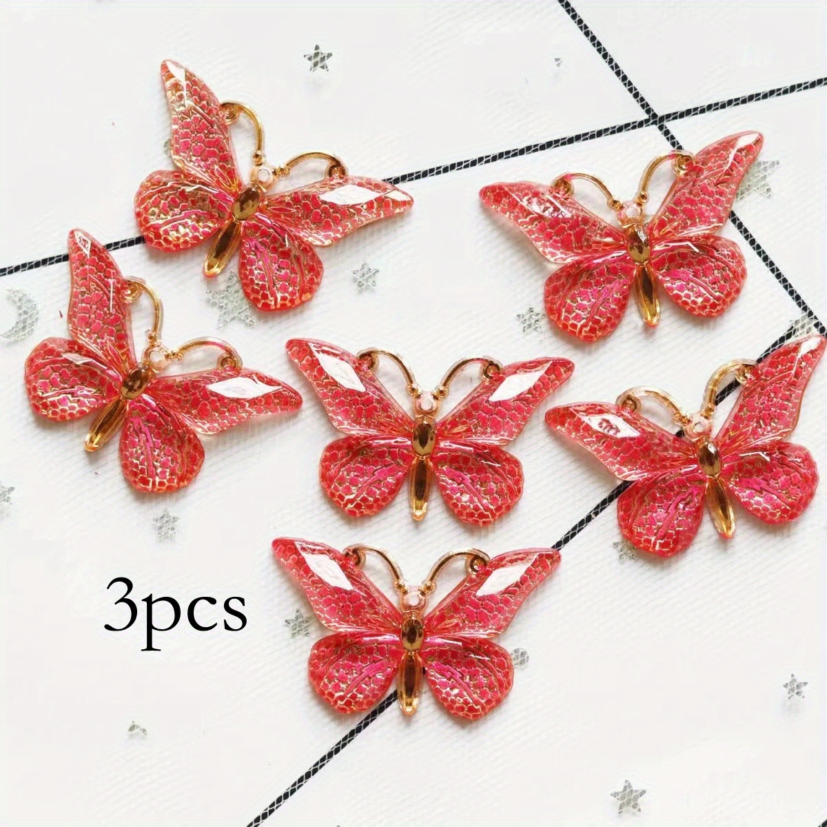 3pcs Butterfly Hair Clip Gradient Crackle Flaw Print Headwear