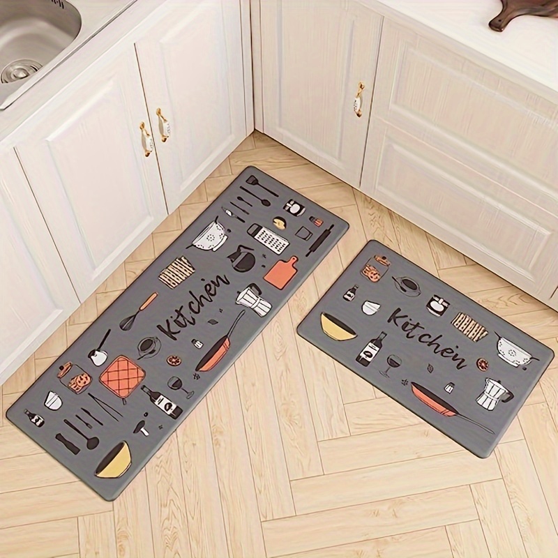 2pcs Absorbent Kitchen Rug Set Waterproof Anti Fatigue Runner Soft Carpet