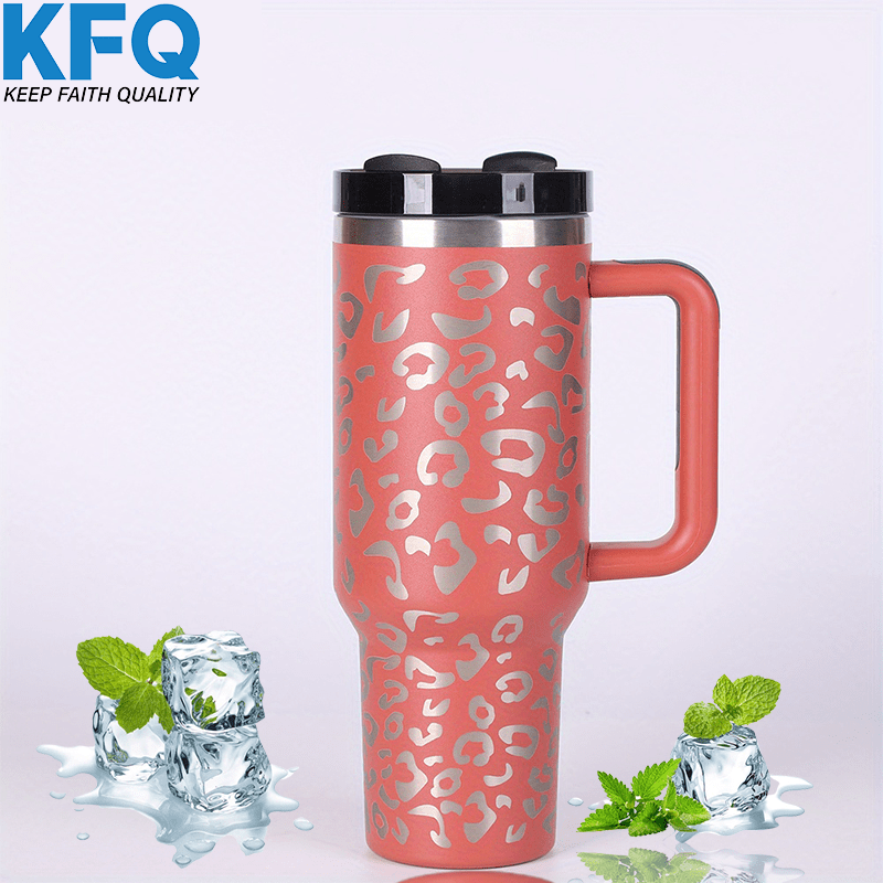 Leopard-Printed Portable 40oz Stainless Steel Water Bottle - Leakproof,  Insulated & Comes with Lid & Straw - Perfect for Outdoor Activities!