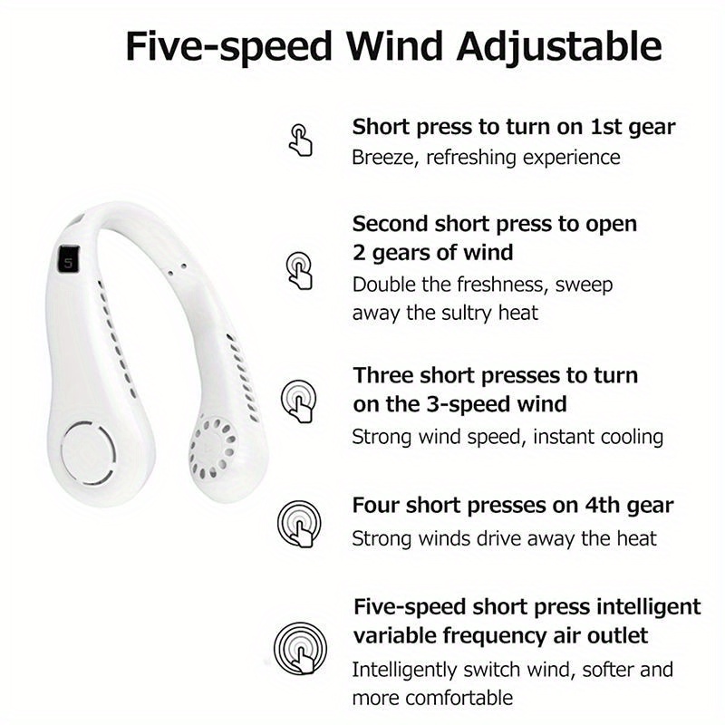1pc 5 speed Portable Hanging Neck Fan With Display Screen Foldable Summer Air Cooling Fan USB Rechargeable Bladeless Silent Neck Fan Outdoor Sports Cooler Fan Summer Essential Small Appliance Office Appliance Bedroom Appliance details 8