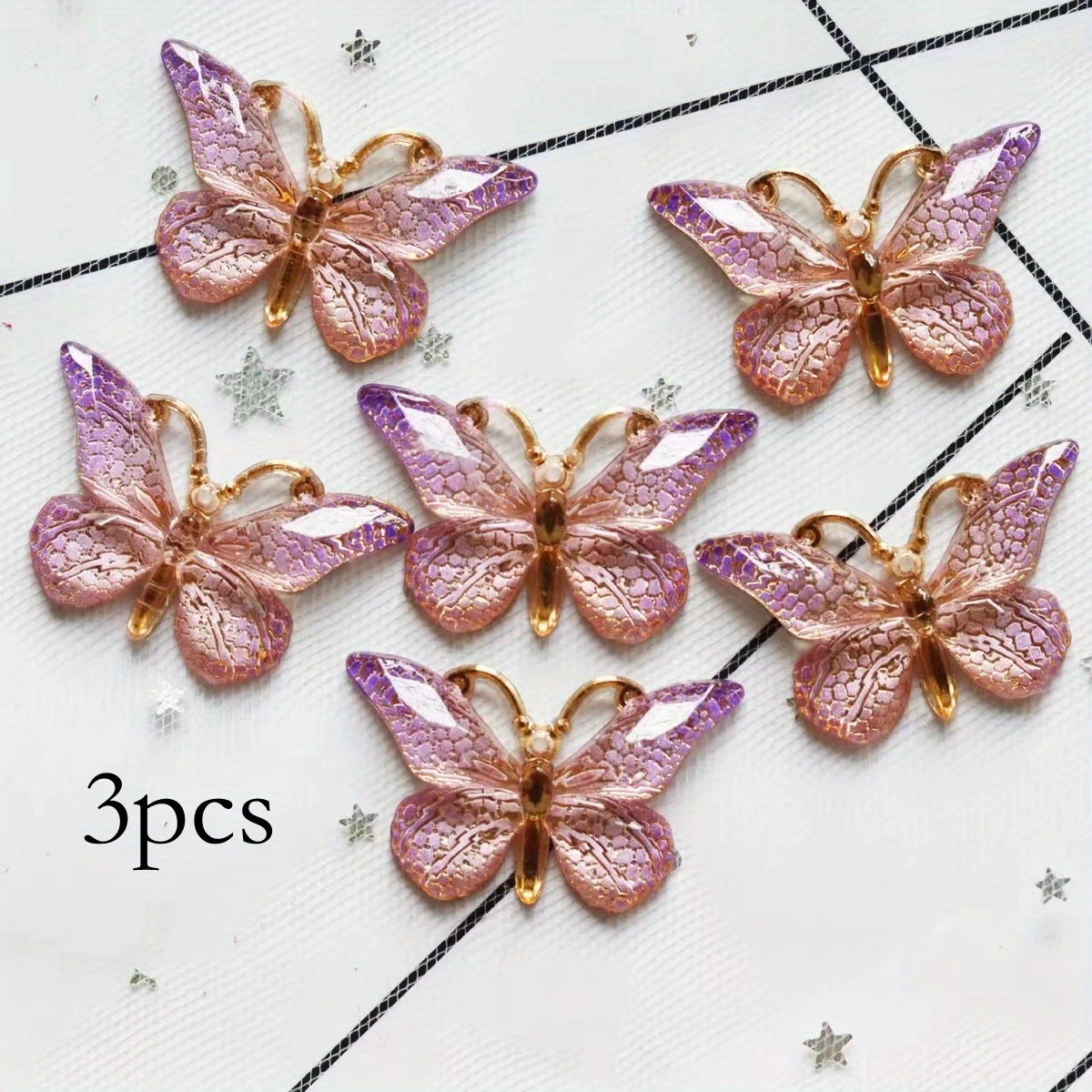 3pcs Butterfly Hair Clip Gradient Crackle Flaw Print Headwear