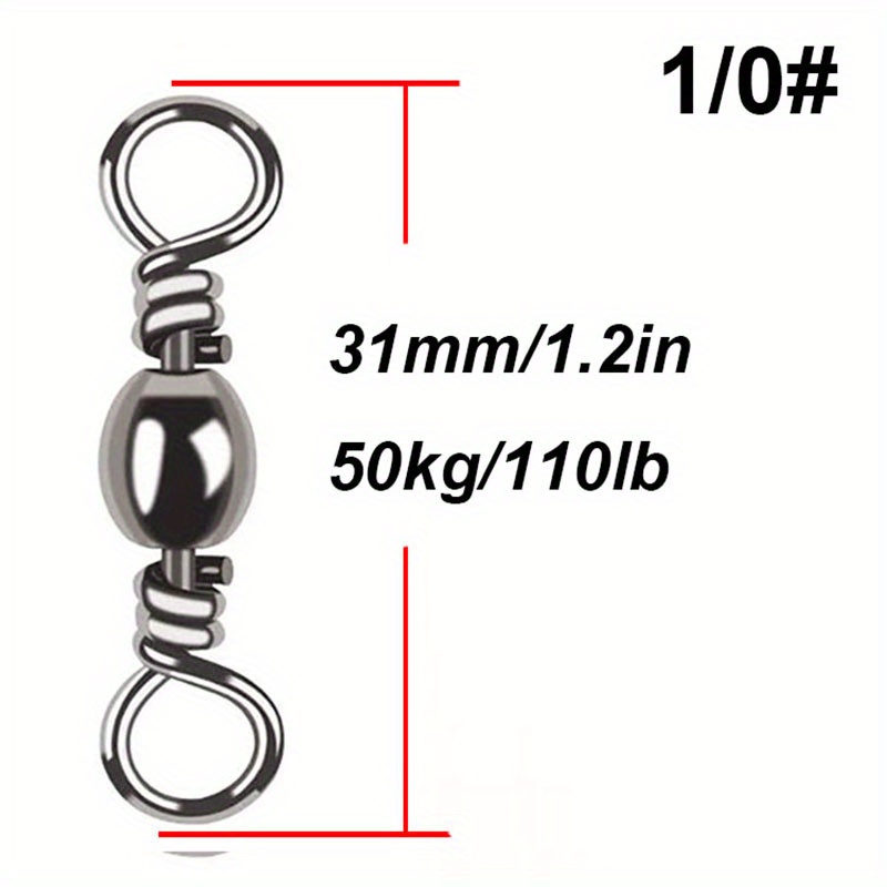 Fishing Barrel Swivels, 50Pcs 110LBS Stainless Steel Solid Ring Tackle,  Black
