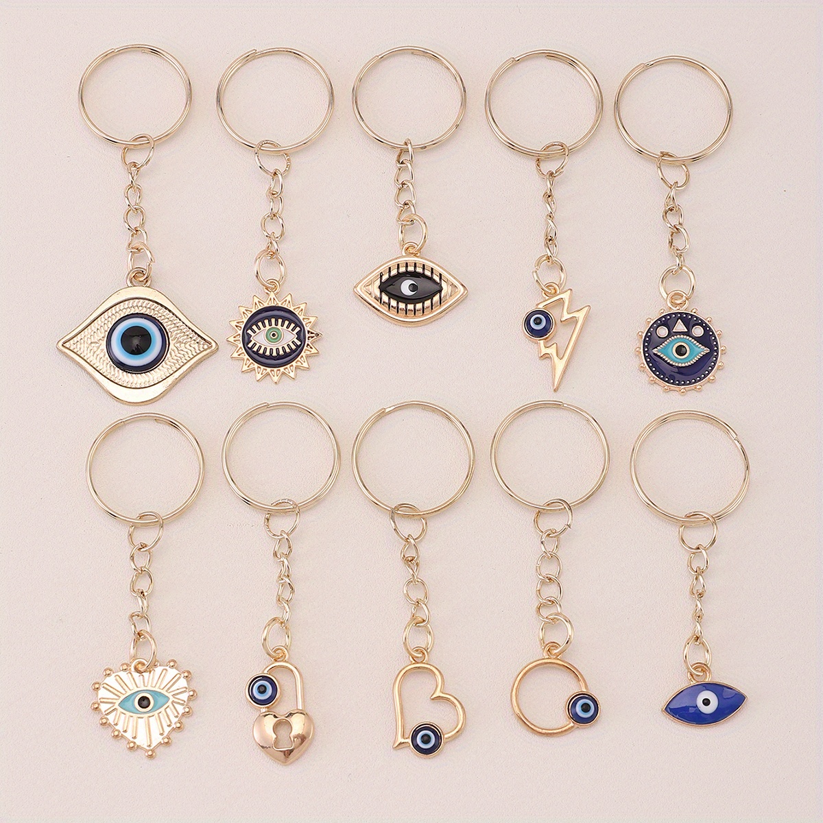 10pcs evil eye keychain amulet good   ring purse bag backpack car key charm party favors jewelry making accessory gift details 0