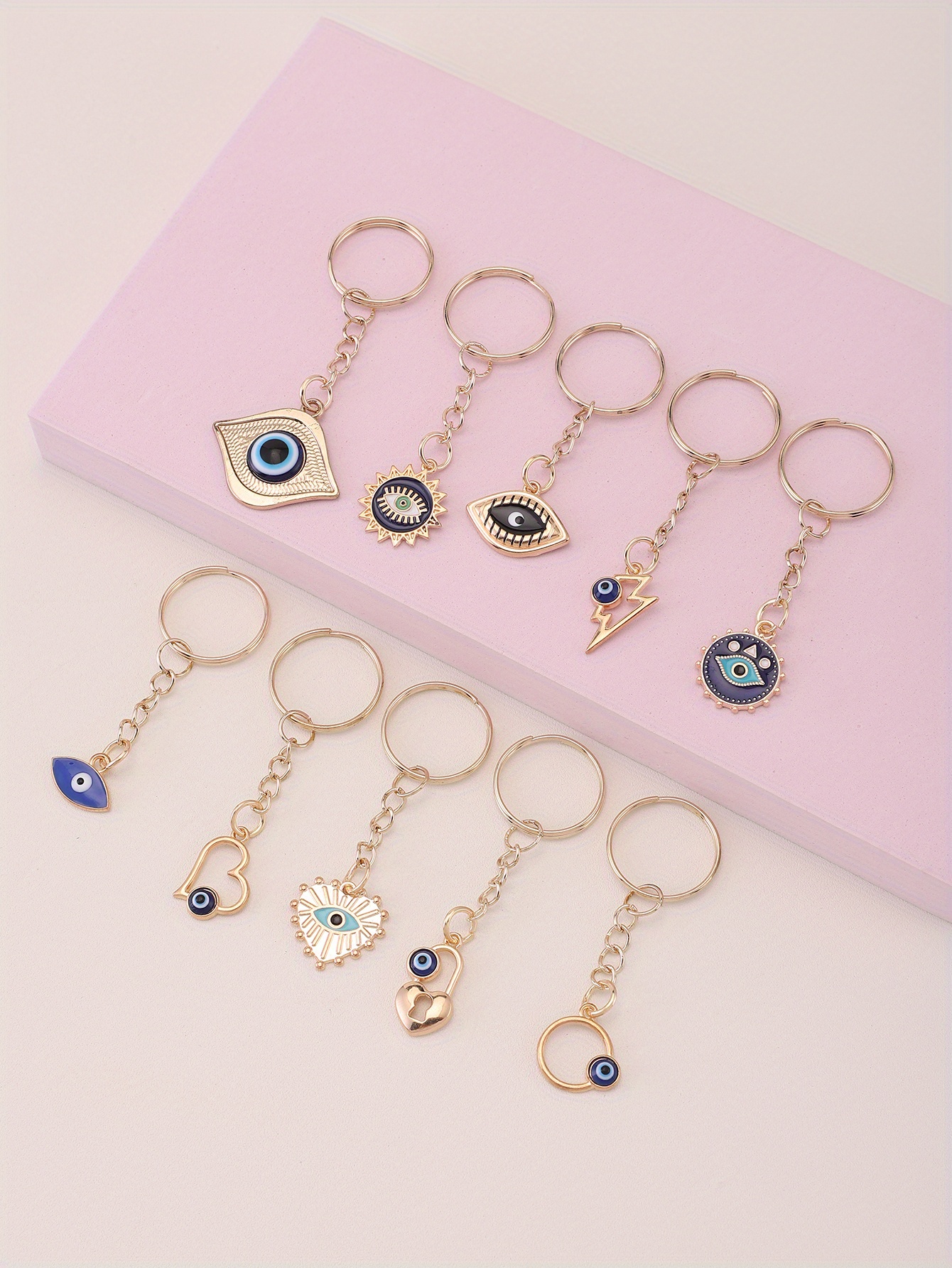 10pcs evil eye keychain amulet good   ring purse bag backpack car key charm party favors jewelry making accessory gift details 2