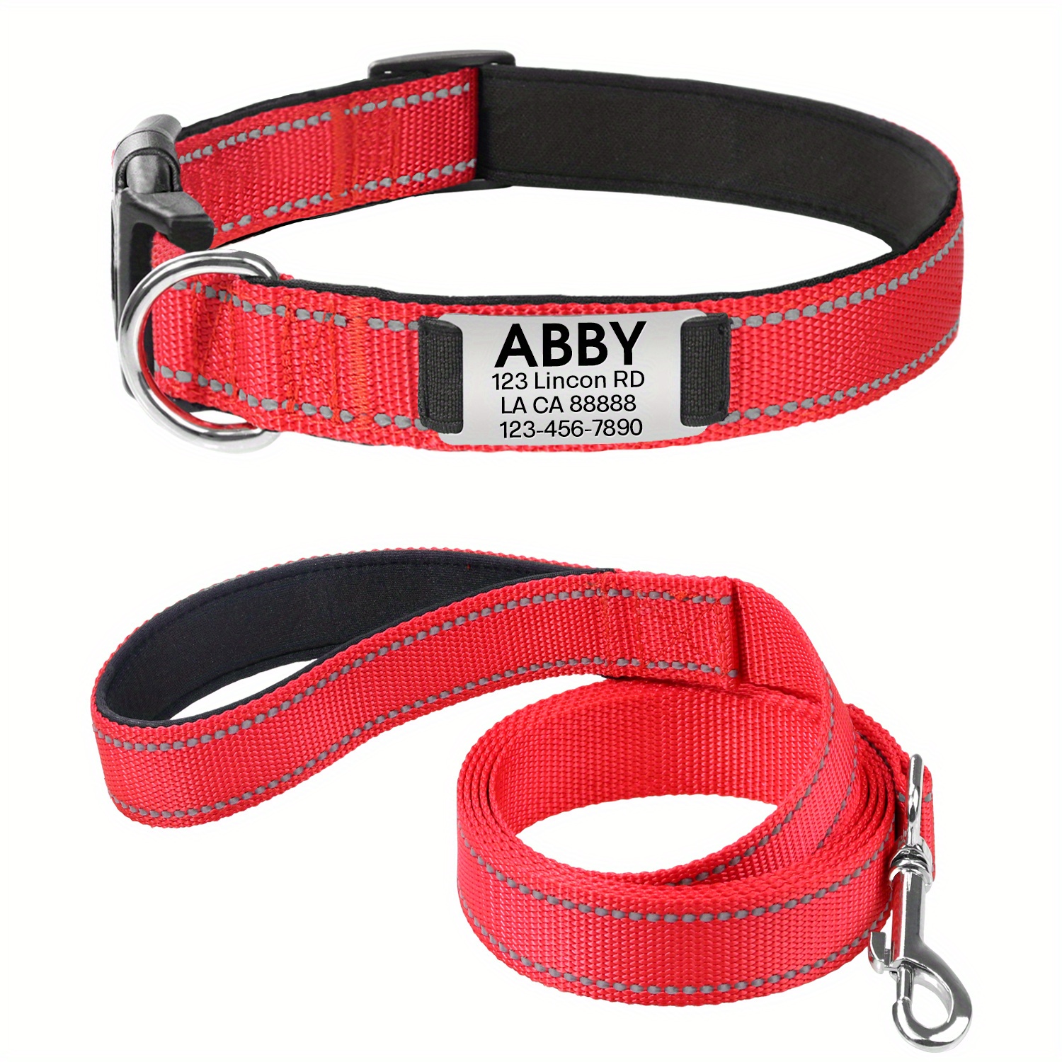 Reflective Dog Collar And Leash Set - Soft Neoprene Padding