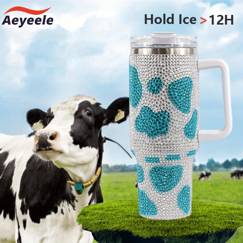 Cow Print Rhinestone Decor 40oz Double Wall Vacuum Insulated Cup