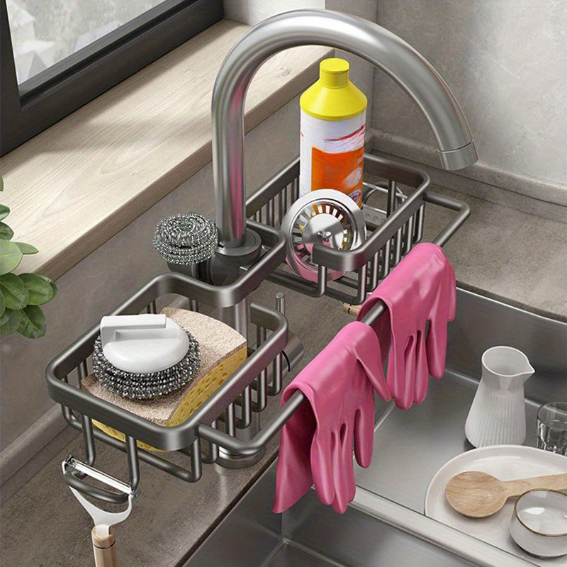Sink Sponge Holder With Dish Brush Organizer, Suction Cups or Countertop