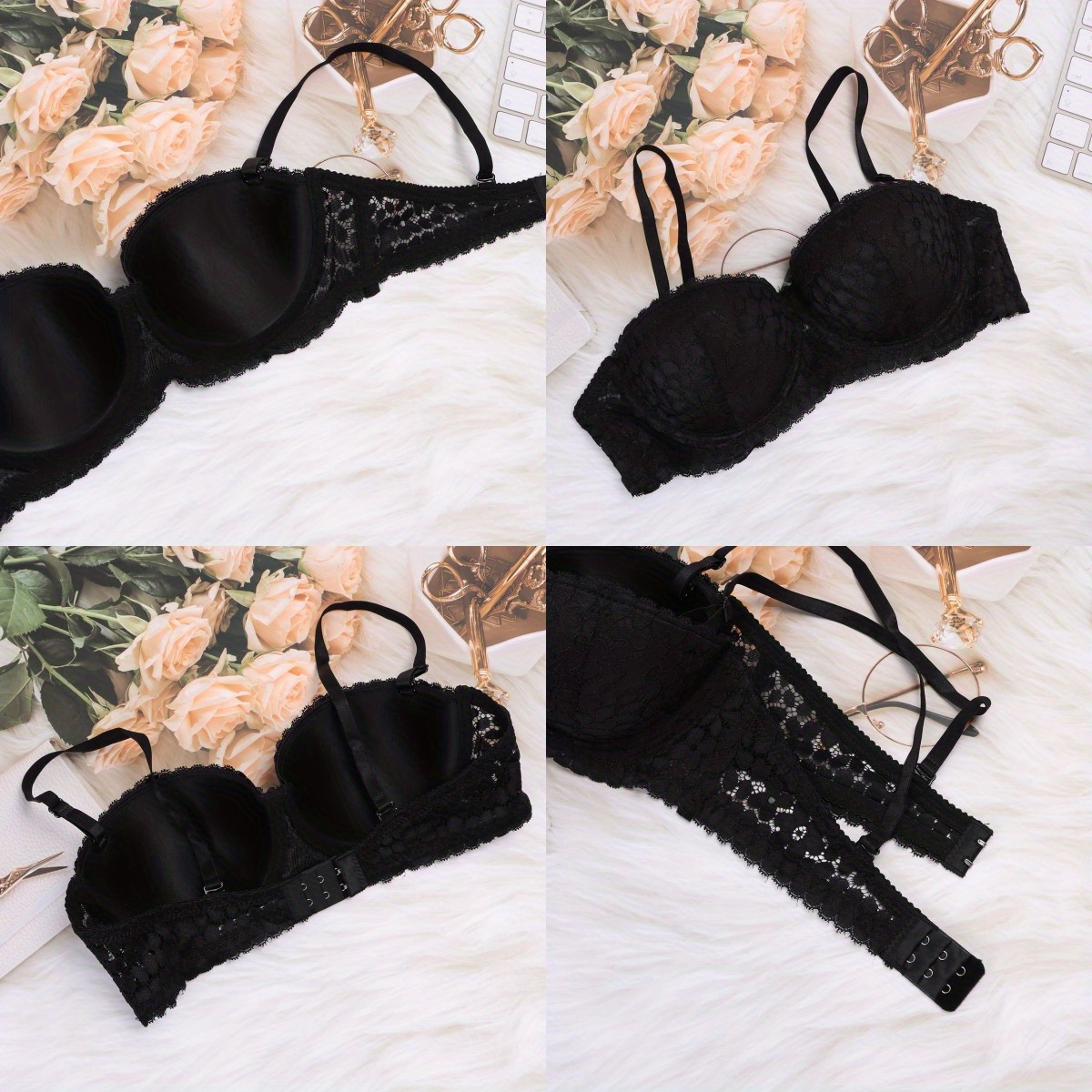 Contrast Lace Push Up Bra, Comfy & Elegant Intimates Bra, Women's Lingerie  & Underwear