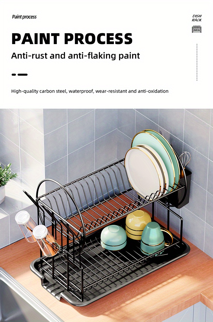 1pc Durable Carbon Steel Dish Drying Rack with Cutlery Holder