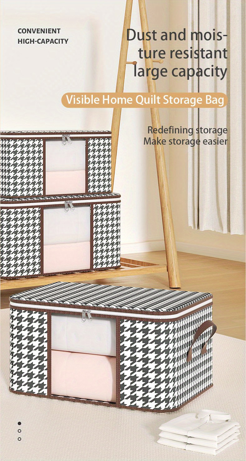 1pc 75L Houndstooth Blanket Storage Bags With Zipper, Foldable Comforter  Storage Bag, Large Organizers For Blankets, Pillow, Quilts, Linen, Storage  Containers, Mildew-proof, Moisture-proof, Waterproof