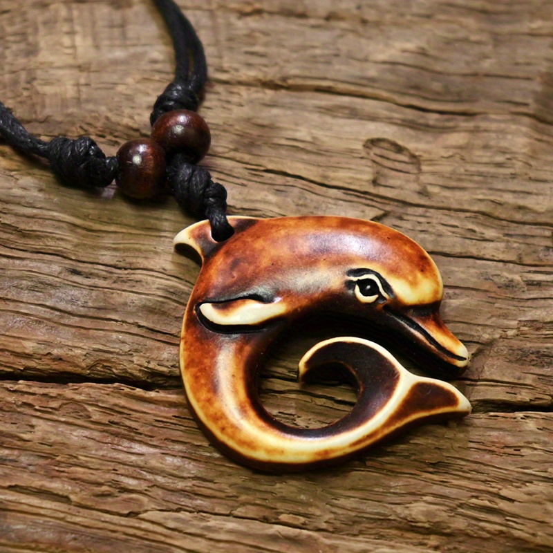 1pc Yak Bone Necklace, Dolphin Pendant, Men's Necklace, Jewelry, Hawaiian Surf Necklace, Amulet Gift