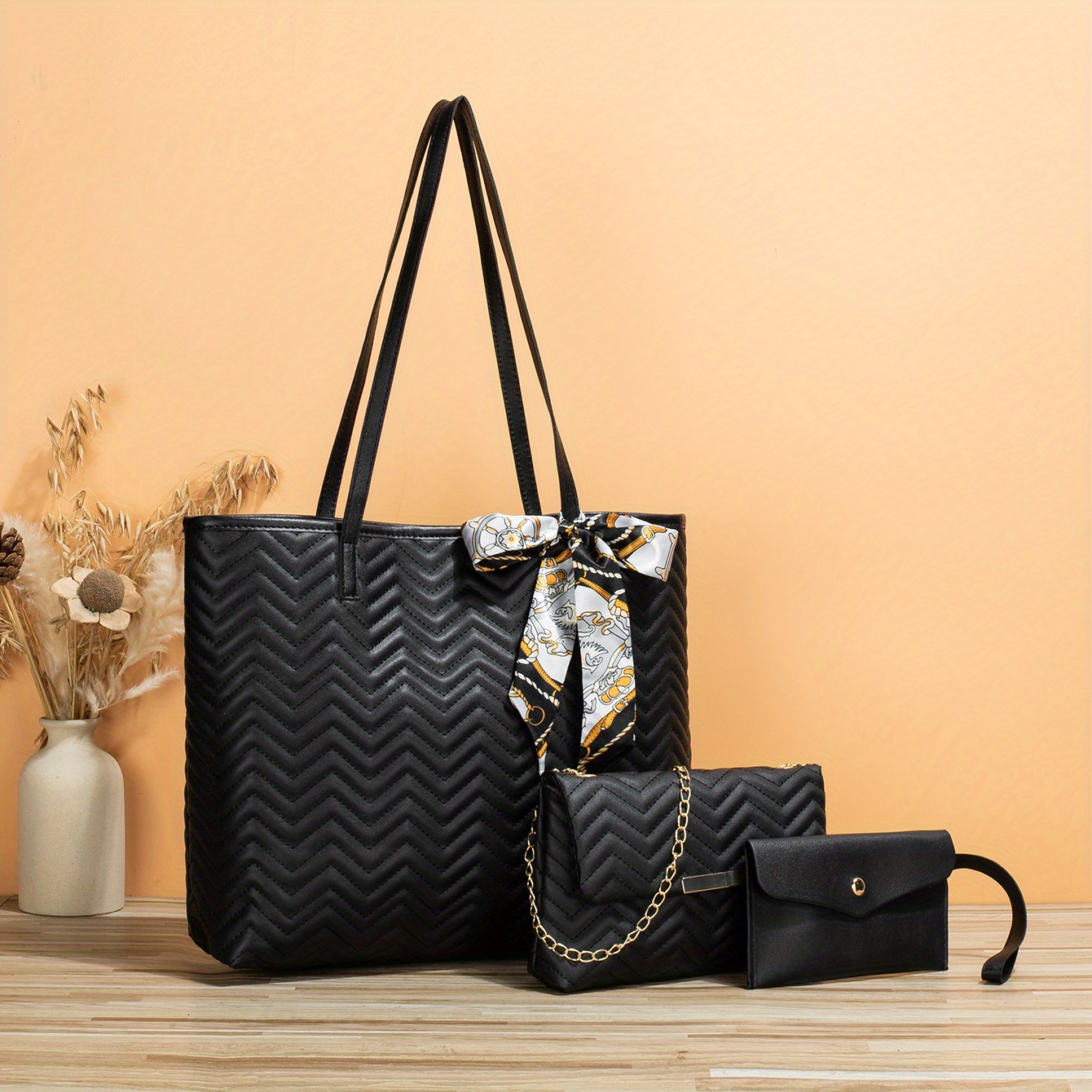 Done and Done Black Quilted Tote Bag