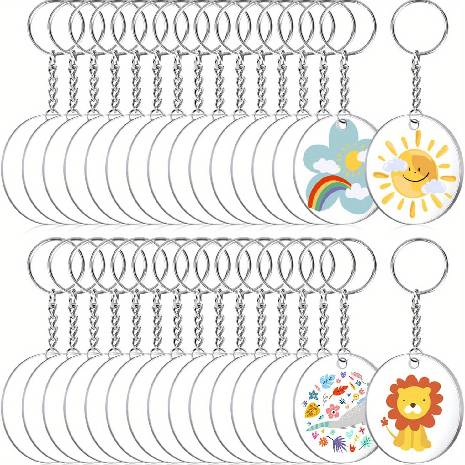 2d Flat, 108pcs 2d Transparent Acrylic Keychain Silvery Key Ring Acrylic Keychain Blank Material Transparent Vinyl Keychain