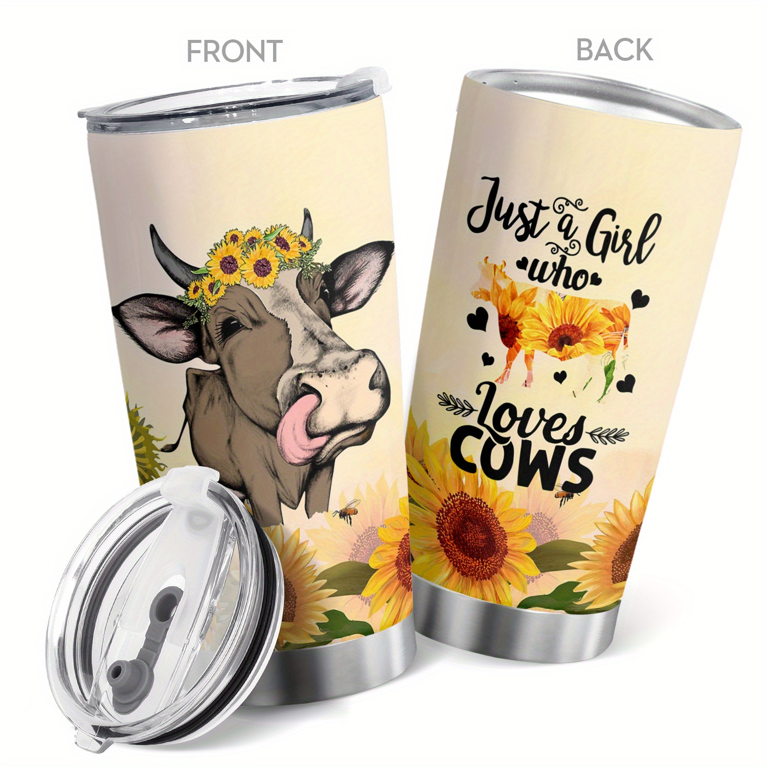 Cute Cow and Sunflower Tumbler, Cute Heifer Tumbler, Sunflower Cow Tumbler,  Tumbler With Lid and Straw 