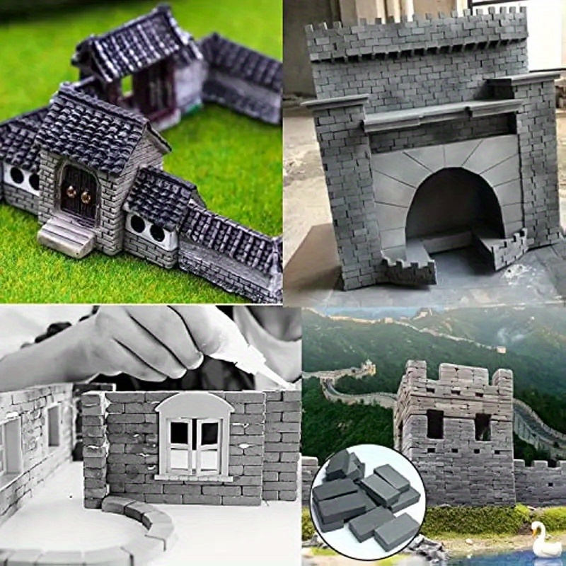 Cayway 200 Pcs Miniature Bricks Miniature Brick Scale Model Bricks, 1:16 Mini Grey Bricks Model Sand Table Micro Landscape Accessories DIY Dollhouse