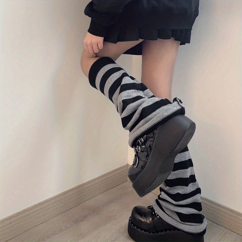 Solid Striped Knitted Leg Warmers Y2k match Knee High Socks - Temu