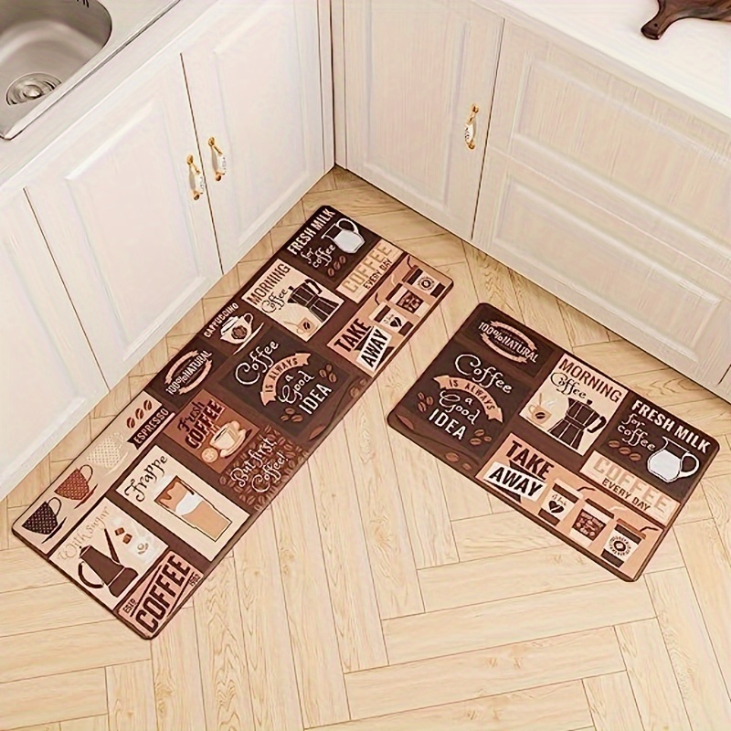 2pcs Absorbent Kitchen Rug Set Waterproof Anti Fatigue Runner Soft Carpet
