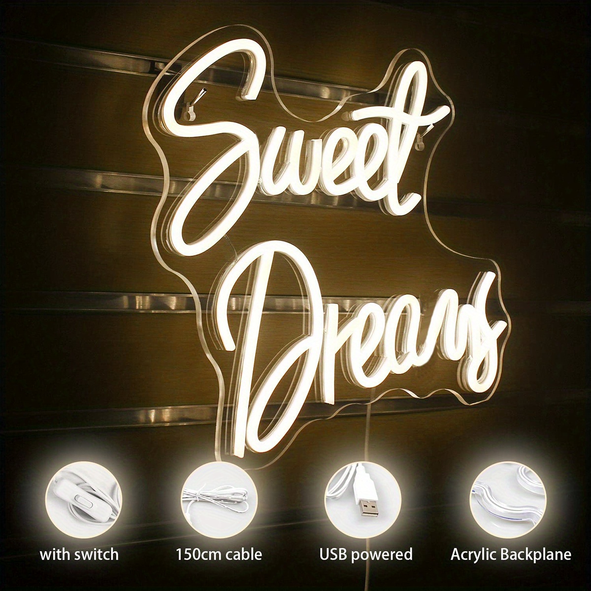 Ps Neon Light, Sweet Dreams Letter Shaped Led Neon Sign, For Home ...