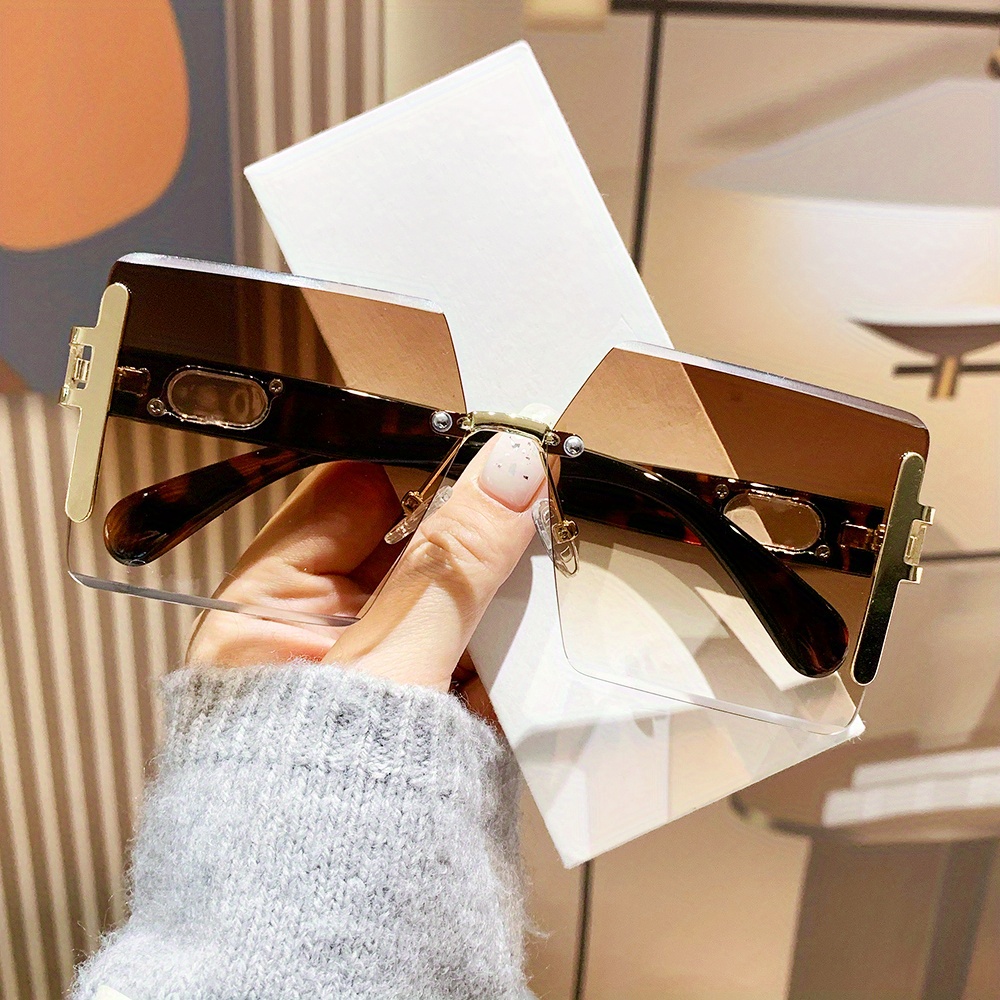 oversized square rimless for women men y2k luxury summer fashion glasses vacation accessories shades fashion glasses leopard brown 15