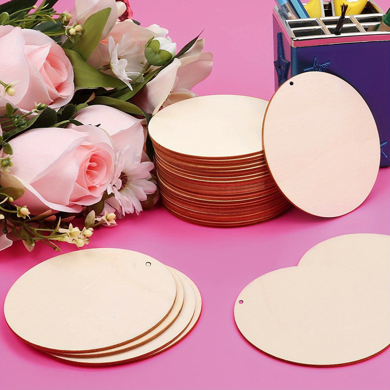 Round Wooden Hoops With Holes Round Wooden Discs For Crafts - Temu
