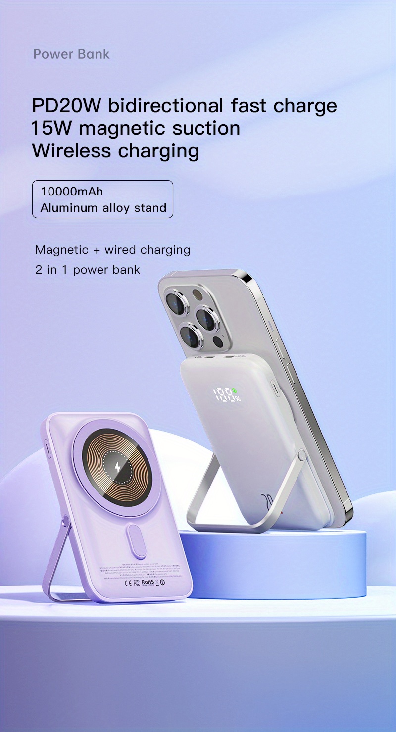 Magnetic Wireless Power Bank 10000mah Wireless Portable - Temu