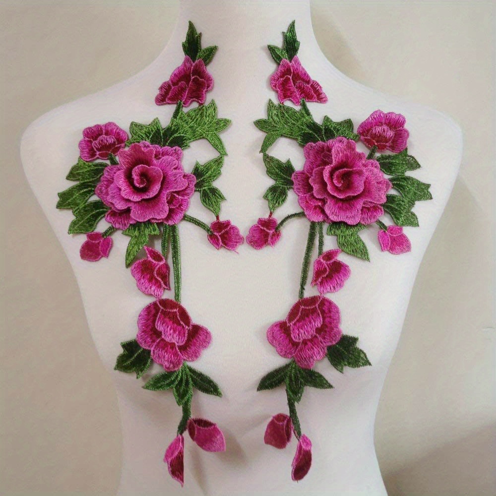 2pcs Water Soluble Embroidery Three-dimensional Flower Cloth Stickers, Clothes Decorative Decals, Cheongsam Accessories Patch Stickers, No Back Glue