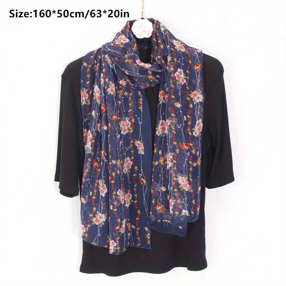 Vintage Floral Pattern Yarn Scarf Lightweight Breathable Shawl