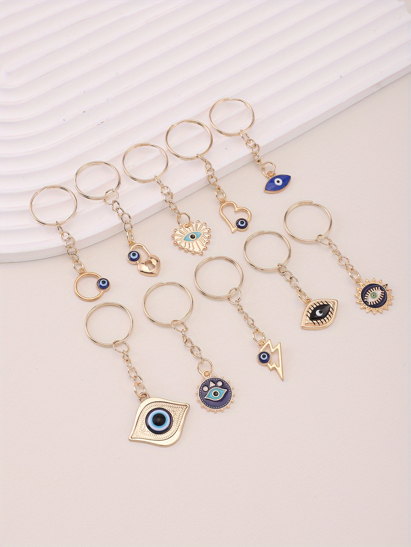 10pcs evil eye keychain amulet good   ring purse bag backpack car key charm party favors jewelry making accessory gift details 3