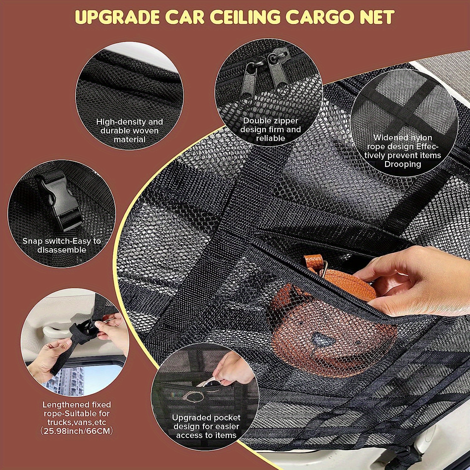 Evago Tissé Filet Plafond de voiture Cargo Net Pocket - Toit de