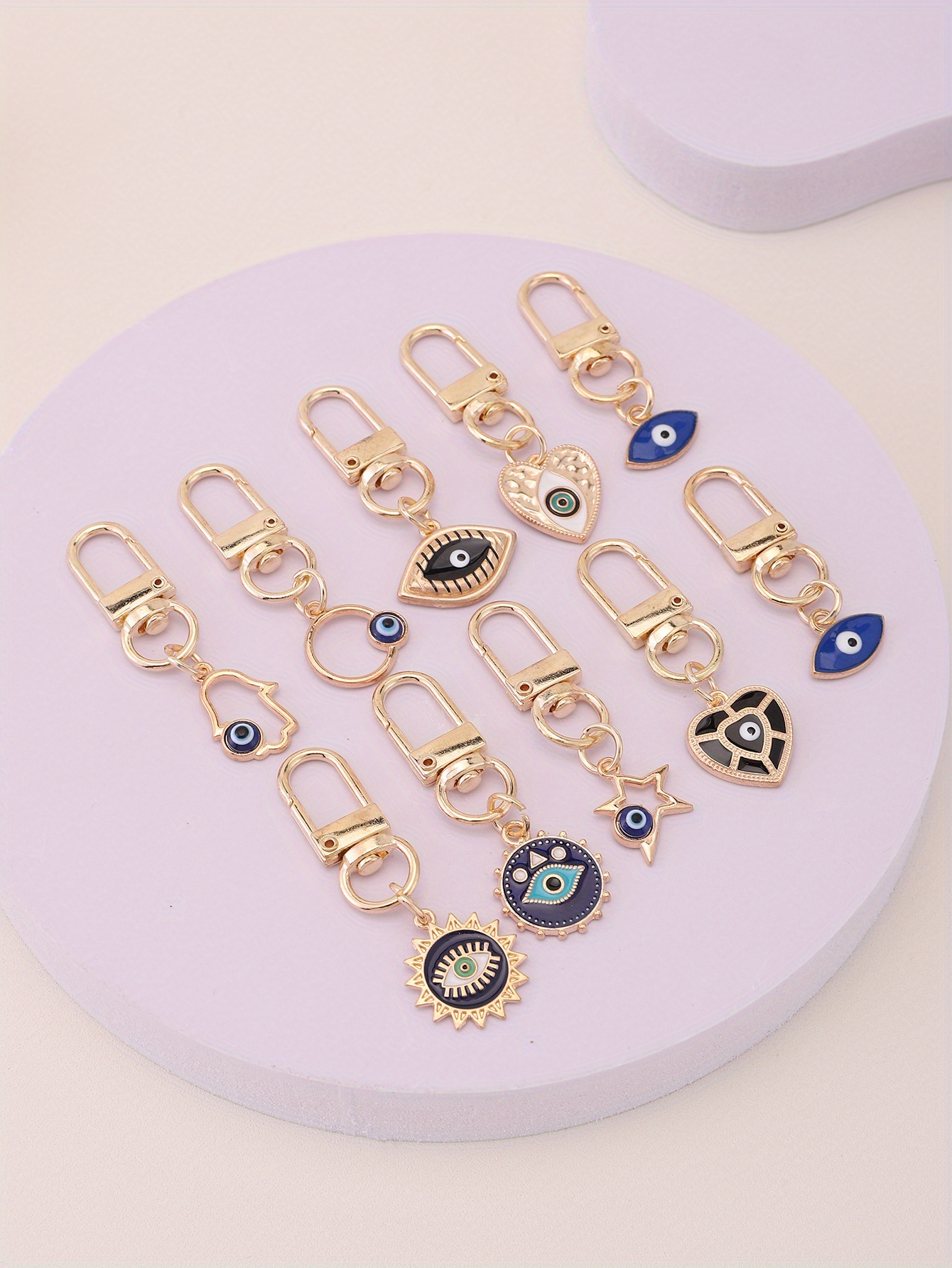 10pcs evil eye keychain amulet fashion cute key ring purse bag backpack car key charm earbud case accessory women gift details 2