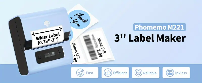 phomemo label makers m221 brcode label printer 3 bt label maker machine for barcode address logo mailing stickers small business home office blue and black details 0