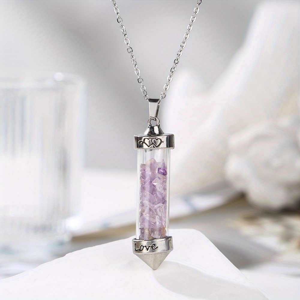 1pc Copper Hummingbird Head Amethyst Elongated Natural Stone Necklace, Crystal Pendant Quartz Jewelry, Jewels Necklace for Men,Temu