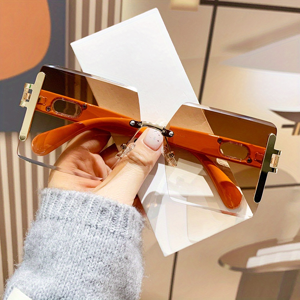 oversized square rimless for women men y2k luxury summer fashion glasses vacation accessories shades fashion glasses orange brown 11