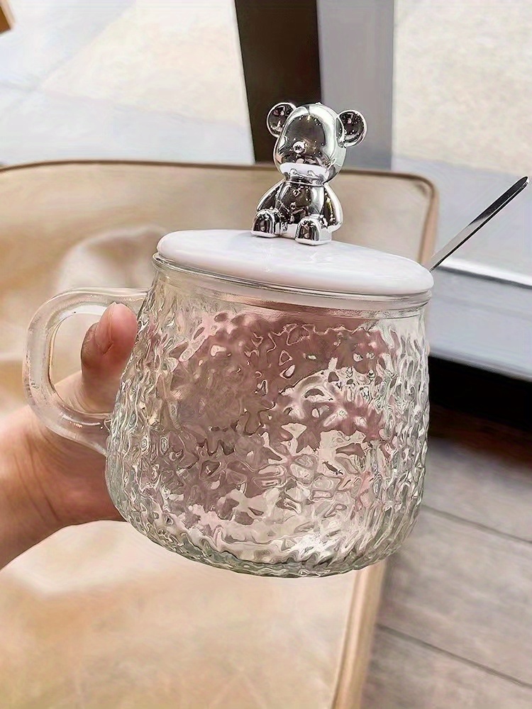 Bear Tumbler With Lid, High Temperature Resistant High-value Transparent Glass  Water Cup, Household Straw Glass Cup - Temu