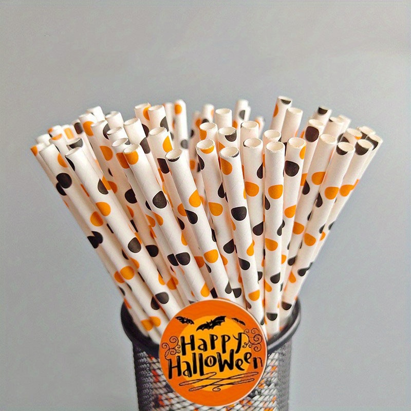 Halloween Bats & Pumpkin Paper Straws - Pack of 38 Straws