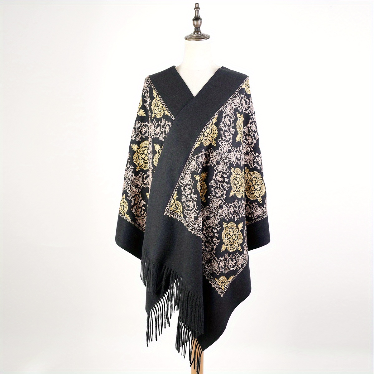 Cashmere Embroided Scarf Long Warm Tassel Shawl
